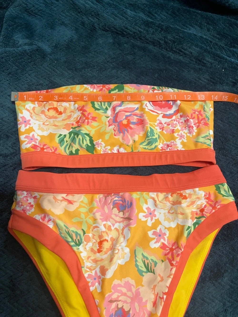 Lovers + Friends Yellow Floral Bandeau Bikini with Coral Trim - Picture 5 of 7